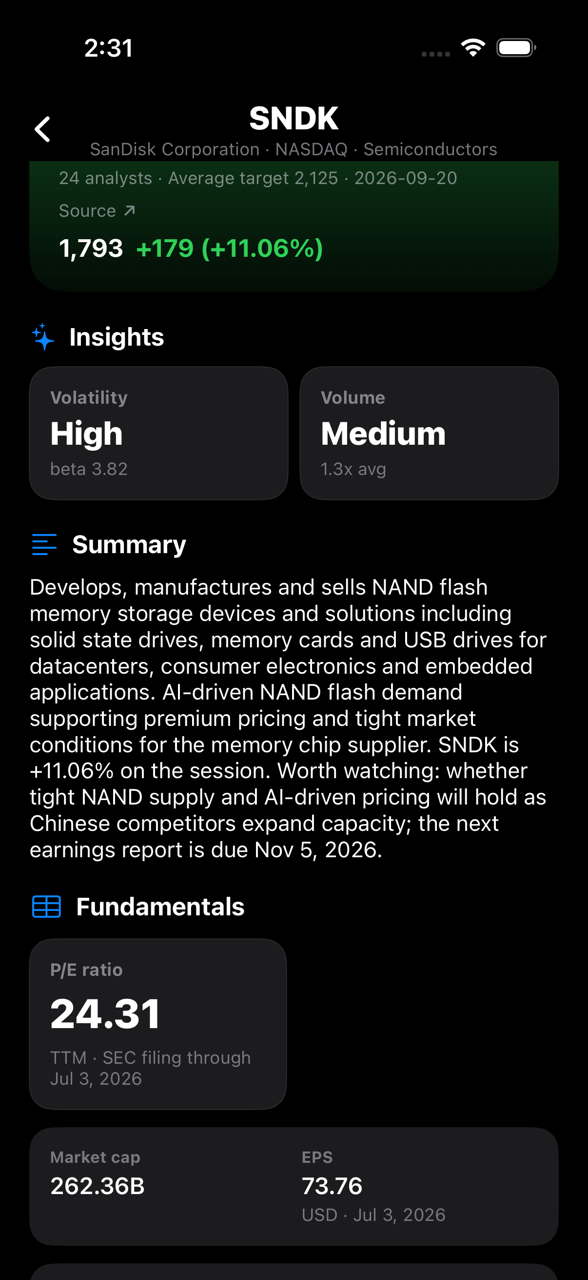 MyStock on iPhone